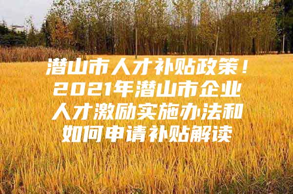 潜山市人才补贴政策！2021年潜山市企业人才激励实施办法和如何申请补贴解读