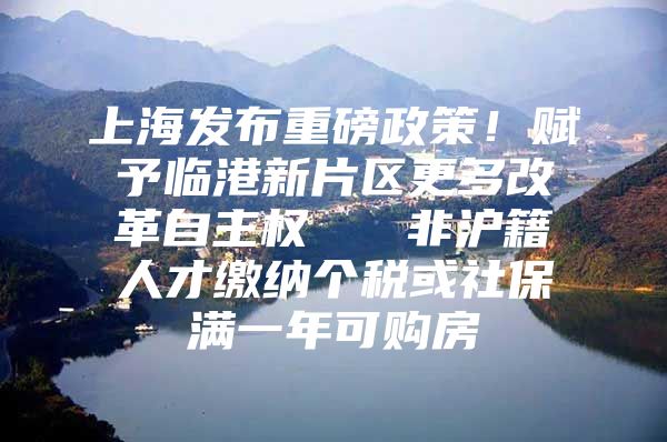 上海发布重磅政策！赋予临港新片区更多改革自主权   非沪籍人才缴纳个税或社保满一年可购房