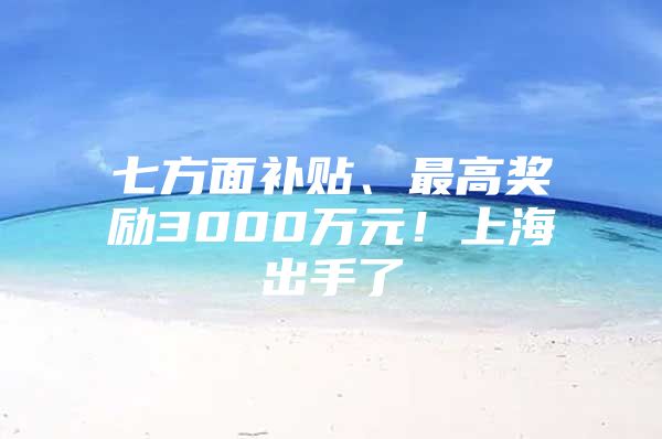 七方面补贴、最高奖励3000万元！上海出手了