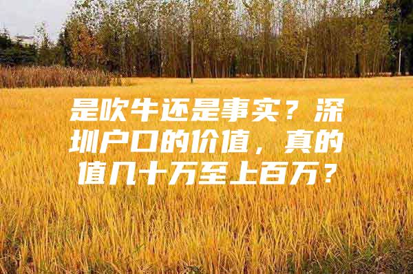 是吹牛还是事实？深圳户口的价值，真的值几十万至上百万？