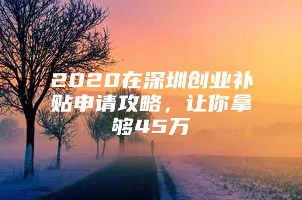 2020在深圳创业补贴申请攻略，让你拿够45万