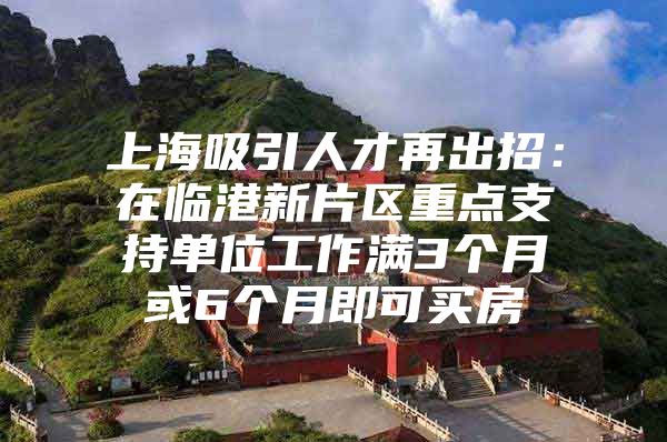 上海吸引人才再出招：在临港新片区重点支持单位工作满3个月或6个月即可买房