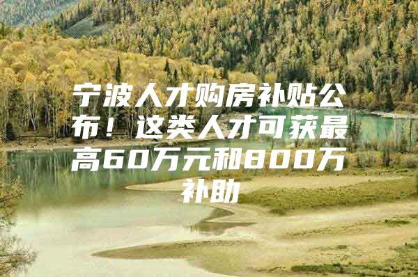 宁波人才购房补贴公布！这类人才可获最高60万元和800万补助