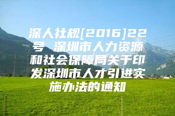 深人社规[2016]22号 深圳市人力资源和社会保障局关于印发深圳市人才引进实施办法的通知