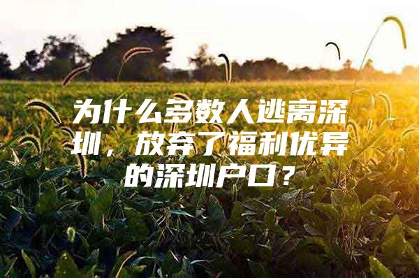 为什么多数人逃离深圳，放弃了福利优异的深圳户口？