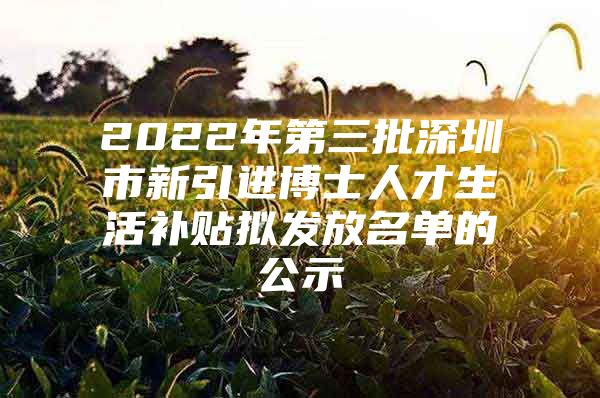 2022年第三批深圳市新引进博士人才生活补贴拟发放名单的公示