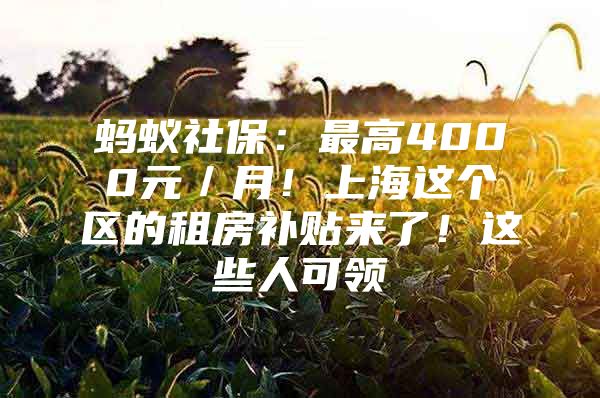 蚂蚁社保：最高4000元／月！上海这个区的租房补贴来了！这些人可领→