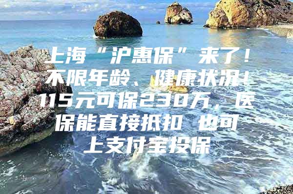 上海“沪惠保”来了！不限年龄、健康状况！115元可保230万，医保能直接抵扣 也可上支付宝投保