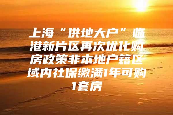 上海“供地大户”临港新片区再次优化购房政策非本地户籍区域内社保缴满1年可购1套房