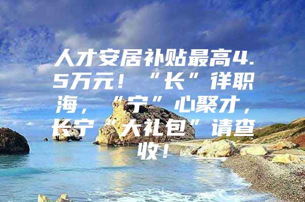 人才安居补贴最高4.5万元！“长”徉职海，“宁”心聚才，长宁“大礼包”请查收！