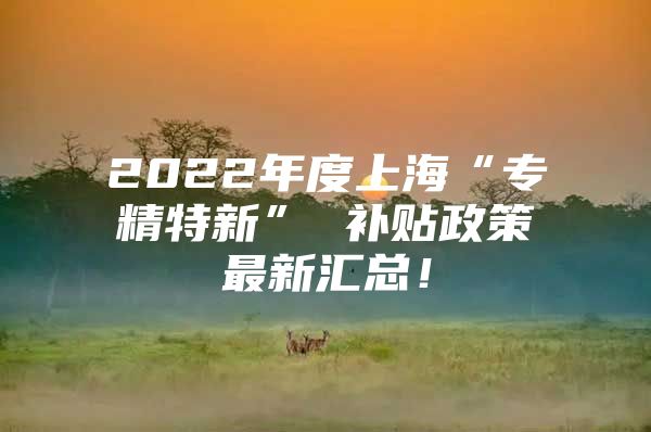 2022年度上海“专精特新” 补贴政策最新汇总！