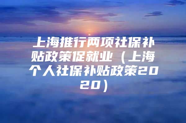 上海推行两项社保补贴政策促就业（上海个人社保补贴政策2020）