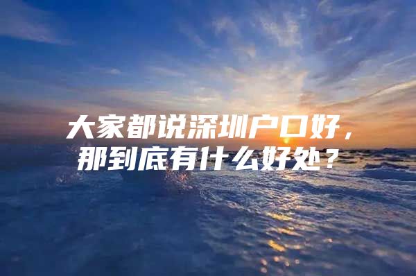 大家都说深圳户口好，那到底有什么好处？