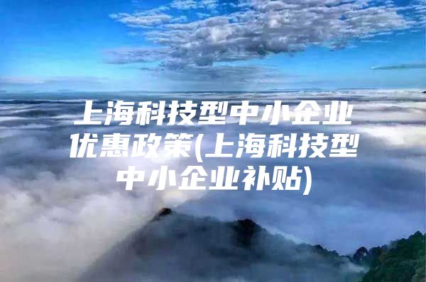 上海科技型中小企业优惠政策(上海科技型中小企业补贴)