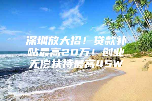 深圳放大招！贷款补贴最高20万！创业无偿扶持最高45W