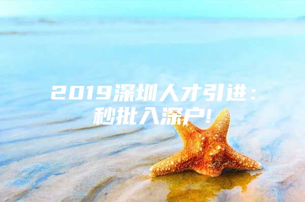 2019深圳人才引进：秒批入深户!