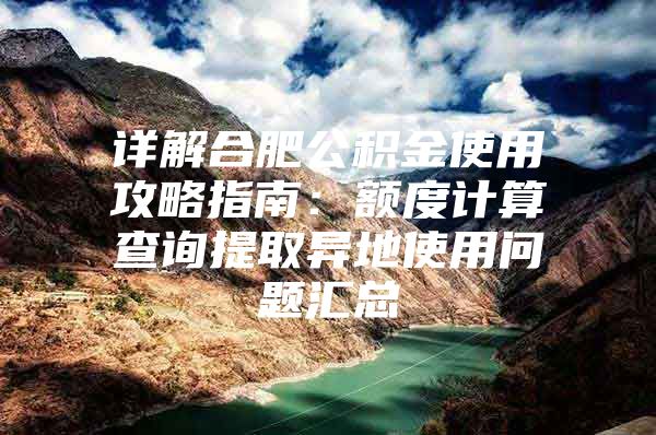 详解合肥公积金使用攻略指南：额度计算查询提取异地使用问题汇总