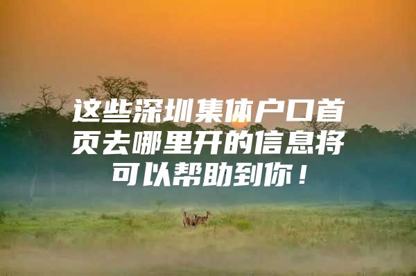 这些深圳集体户口首页去哪里开的信息将可以帮助到你！