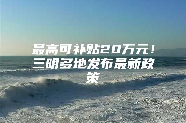 最高可补贴20万元！三明多地发布最新政策