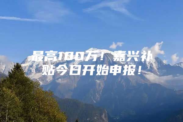 最高100万！嘉兴补贴今日开始申报！