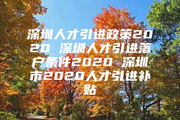 深圳人才引进政策2020 深圳人才引进落户条件2020 深圳市2020人才引进补贴