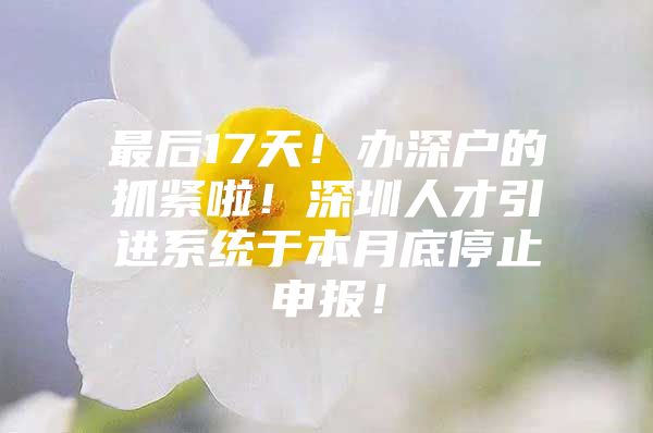 最后17天！办深户的抓紧啦！深圳人才引进系统于本月底停止申报！