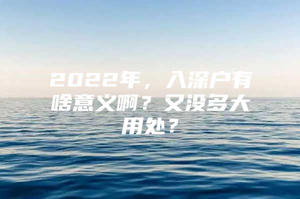 2022年，入深户有啥意义啊？又没多大用处？