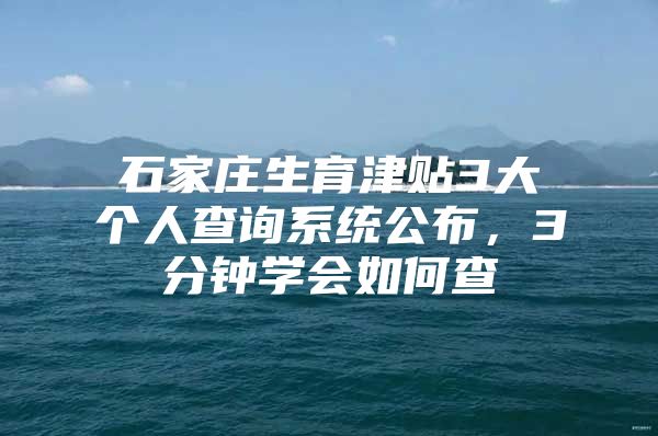 石家庄生育津贴3大个人查询系统公布，3分钟学会如何查