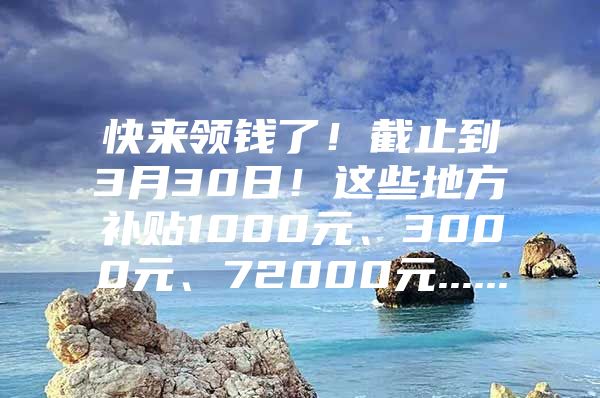 快来领钱了！截止到3月30日！这些地方补贴1000元、3000元、72000元......