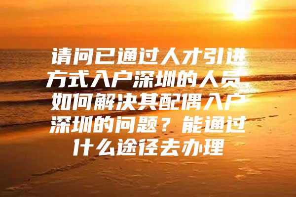 请问已通过人才引进方式入户深圳的人员，如何解决其配偶入户深圳的问题？能通过什么途径去办理