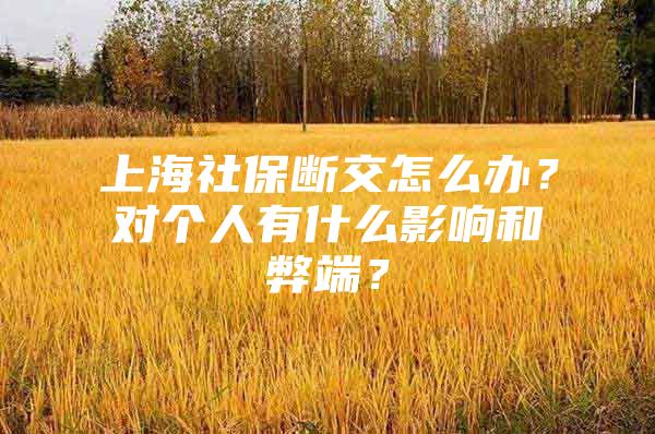 上海社保断交怎么办？对个人有什么影响和弊端？