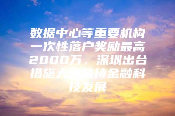 数据中心等重要机构一次性落户奖励最高2000万，深圳出台措施大力扶持金融科技发展