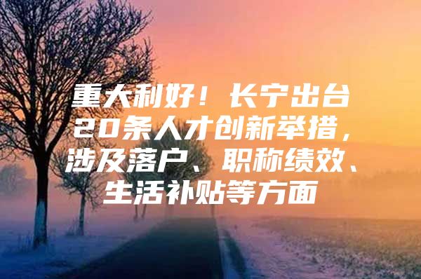 重大利好！长宁出台20条人才创新举措，涉及落户、职称绩效、生活补贴等方面