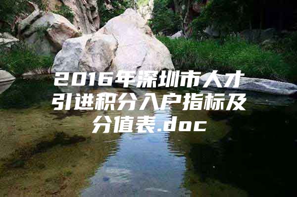 2016年深圳市人才引进积分入户指标及分值表.doc