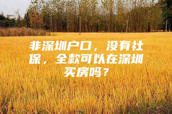 非深圳户口，没有社保，全款可以在深圳买房吗？