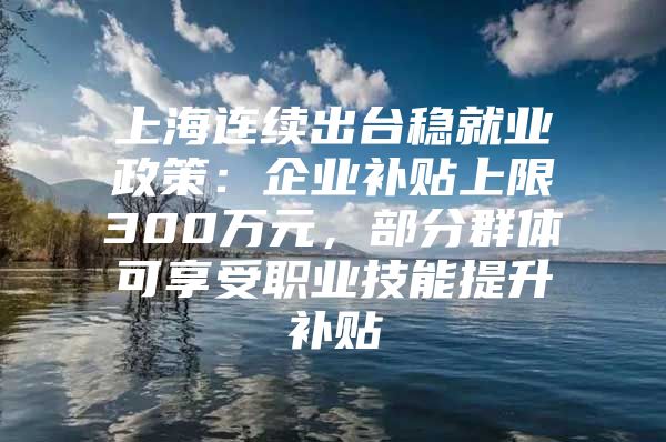 上海连续出台稳就业政策：企业补贴上限300万元，部分群体可享受职业技能提升补贴