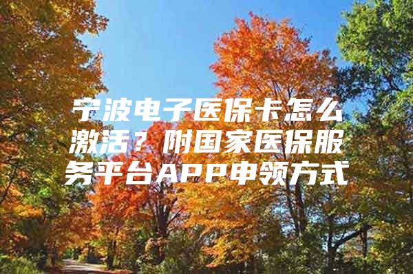 宁波电子医保卡怎么激活？附国家医保服务平台APP申领方式