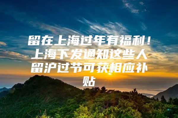 留在上海过年有福利！上海下发通知这些人留沪过节可获相应补贴