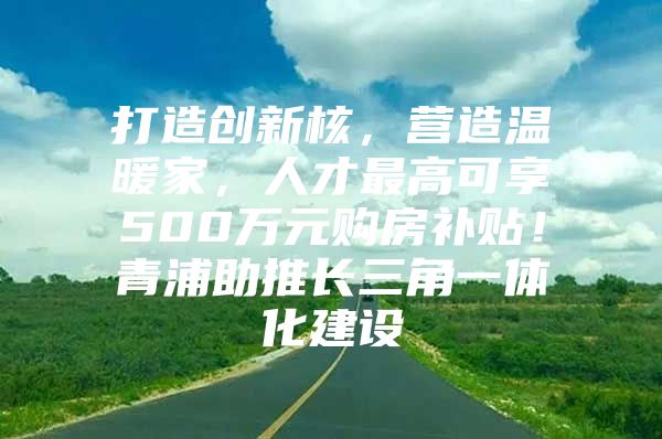 打造创新核，营造温暖家，人才最高可享500万元购房补贴！青浦助推长三角一体化建设