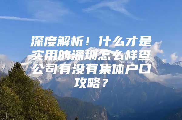 深度解析！什么才是实用的深圳怎么样查公司有没有集体户口攻略？