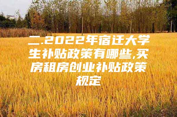 二.2022年宿迁大学生补贴政策有哪些,买房租房创业补贴政策规定