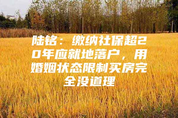 陆铭：缴纳社保超20年应就地落户，用婚姻状态限制买房完全没道理